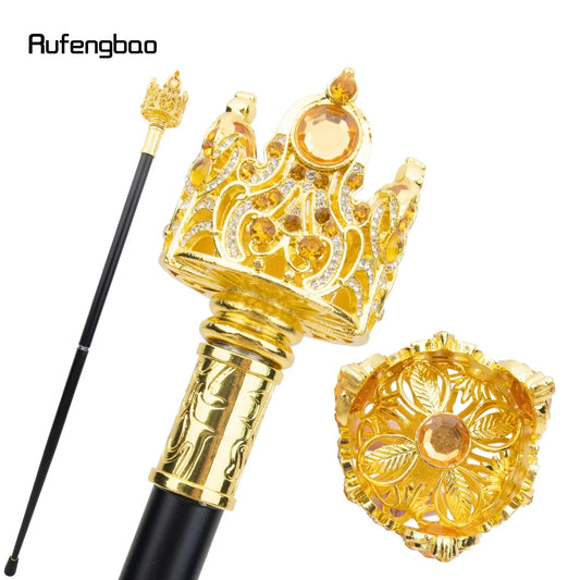 Luxury Golden Crown Artificial Diamond Walking Cane Fashion Decorative Wedding Guest Special Events Formal Walking Stick Gentleman Performance Stage Cane 90cm