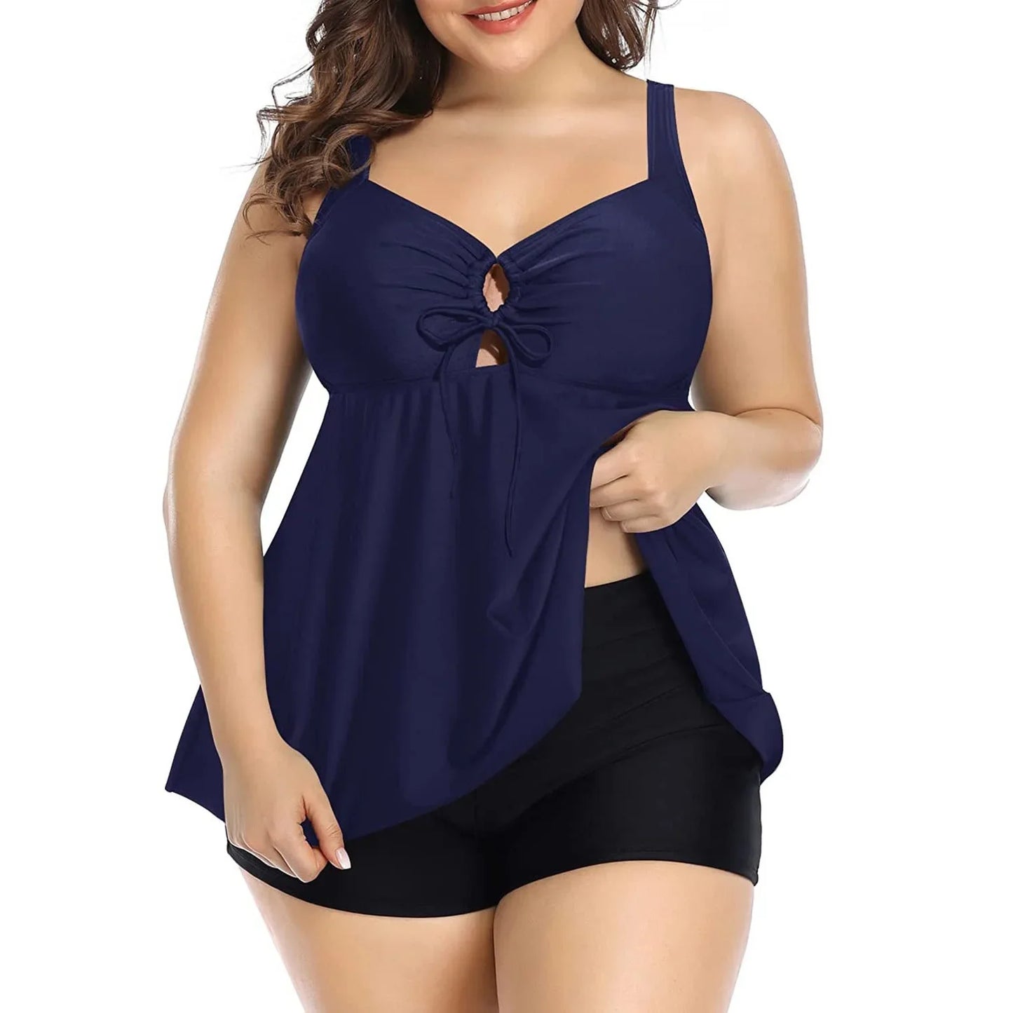 2 PCS Set S-3XL Plus Size Curvy Women's Swimsuit Bikini Set Moderate Coverage Abdomen Control Separate Top And Shorts Big Girls Swimming Costume Bathing Apparel Suit