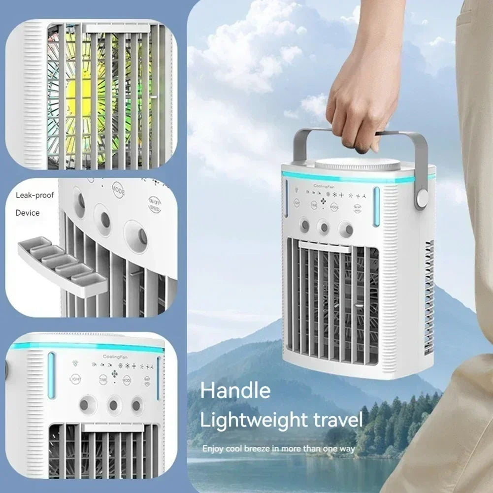 Home Office Air Conditioner Portable Fan Desktop Dual Spray Ultrasonic Atomization 3/4-Speed Mute Air Cooler Night Light for Outdoor Camping Beach Picnic Cooling Supplies