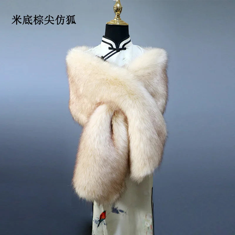 NEW Arrivals 32 Colors 160*22cm Women Luxury Warm Faux Fox Fur Shawl Winter Ladies Plush Scarf Wraps Cloak Coat Wedding Long Cape Scarves Girls Ladies Luxury Fashion Clothing Products