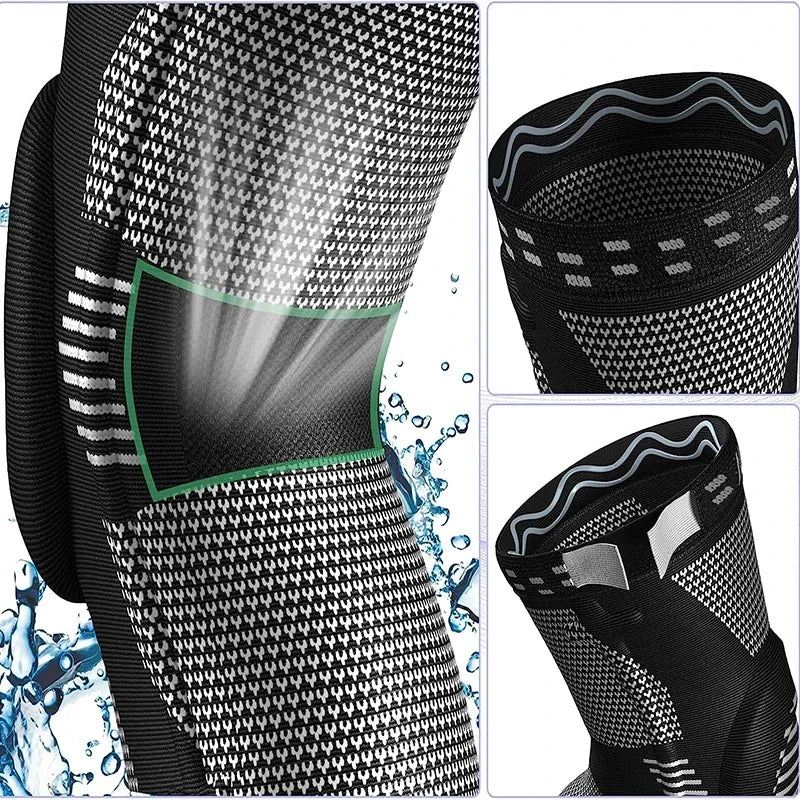 NEW Arrivals S-2XL 1Pcs Silicone Compression Knee Sleeve, Knee Brace Support Pin Relief Injuries Treatment Outdoor Cycling  Jogging, Arthritis Basketball Volleyball Men and Women Sports Accessories Supplies