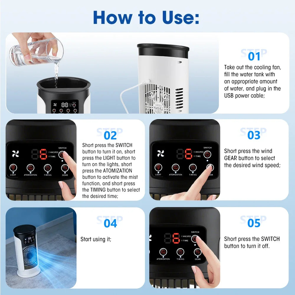 NEW Arrivals Evaporative USB Air Cooler, Portable Mini Air Conditioner Fan with Humidifying & Timer Function, Desktop Cooling Fan for Home Office Cooling Supplies