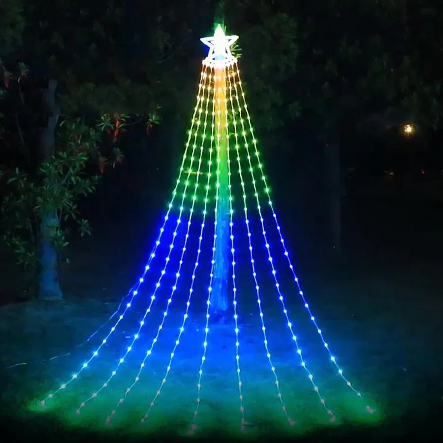 9X3M Smart App Control Christmas Waterfall Lights Outdoor with Remote 305 LED Christmas Tree Star Icicle Lights for Patio Decor
