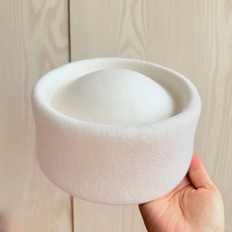 12 Colors Uzbekistan Retro Flight Attendant Ball Hat Women's 100% Wool Felt Beret Party Charming Hat Wedding Cocktail Party Medicine Box Hat