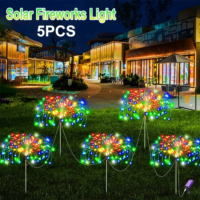 5 PCS Set 400 LEDS Solar Power Fireworks Light Outdoor Solar Light Waterproof LED Fairy Lights 8 Modes Lighting For Garden Lawn Yard