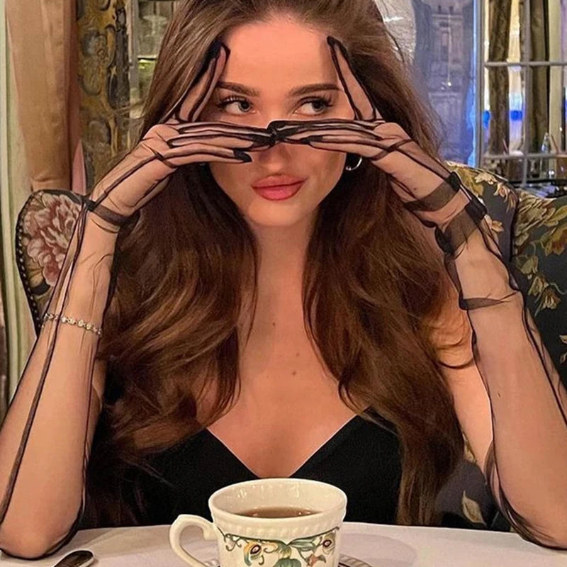 8 Colors 70cm Sexy Lace Net Yarn Mesh Breathable Long Gloves Hollow Transparent Thin Touch Screen Summer Sunscreen  Women Gloves Ladies Apparel Accessories