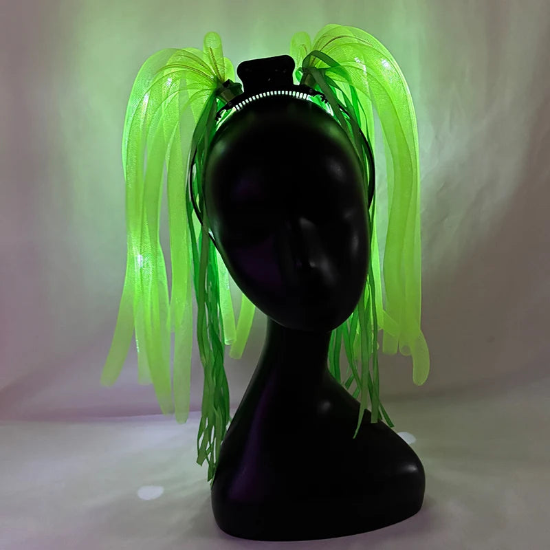 2 PCS Set Headbands + Glasses Rave Party  Luminous Flashing Noodles Headband Light Up Braid Headband Girl Women Bar Club Night Show Headwear Supplies