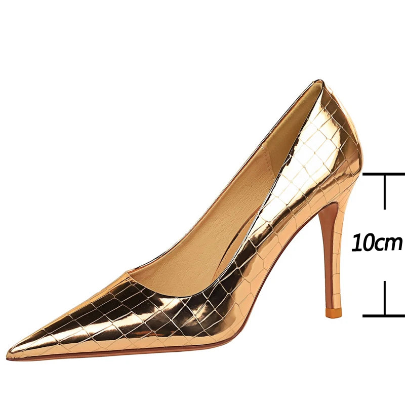 5 Colors Luxury Shoes Metal Stone Pattern Woman Pumps High Quality High Heels Wedding Shoes Stiletto Luxurious Sexy Banquet Shoes