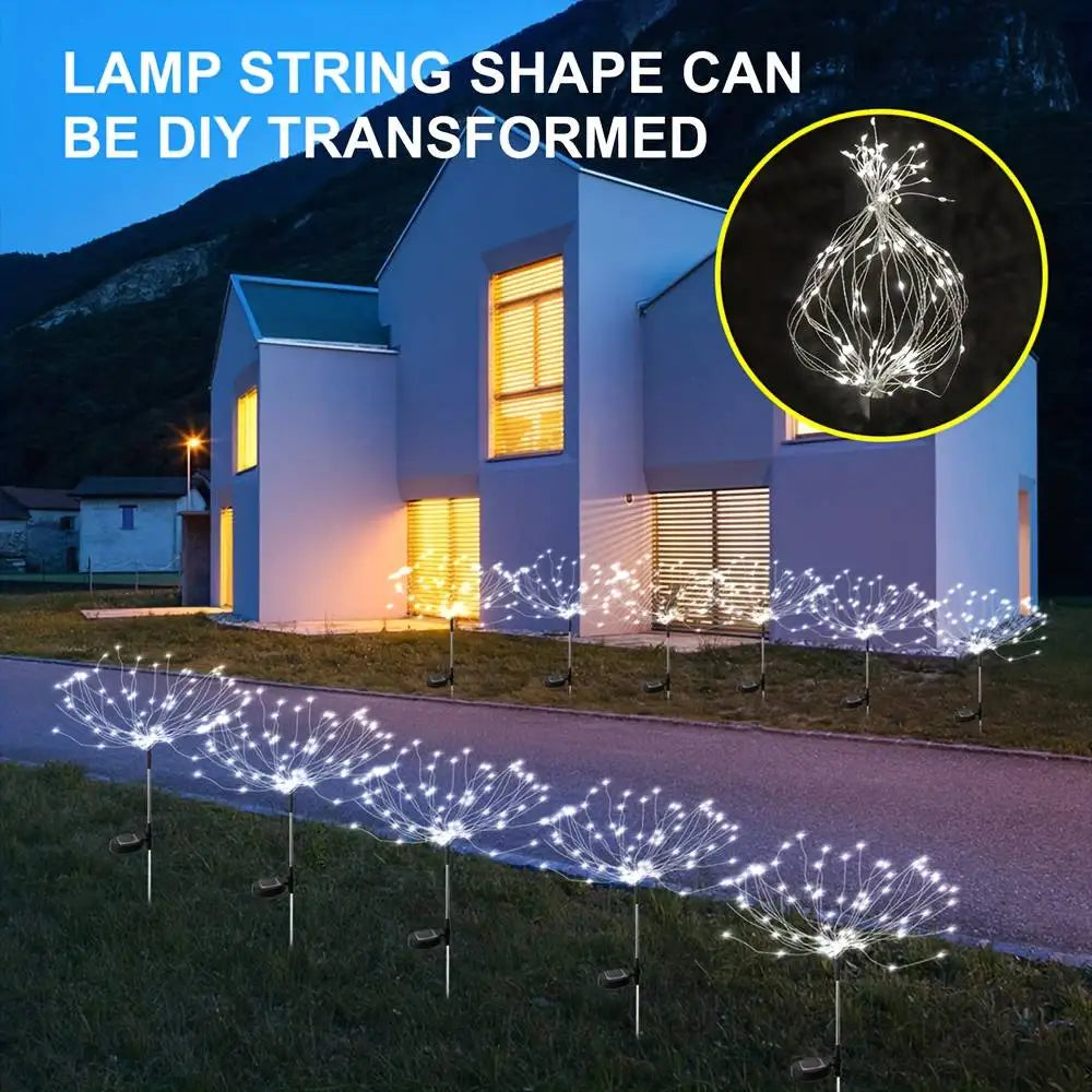 NEW Arrivals 2PCS Set 200LED Solar Fairy Light Outdoor Waterproof Solar Firework Light 8 Lighting Modes DIY Starburst Light Decorative Lights