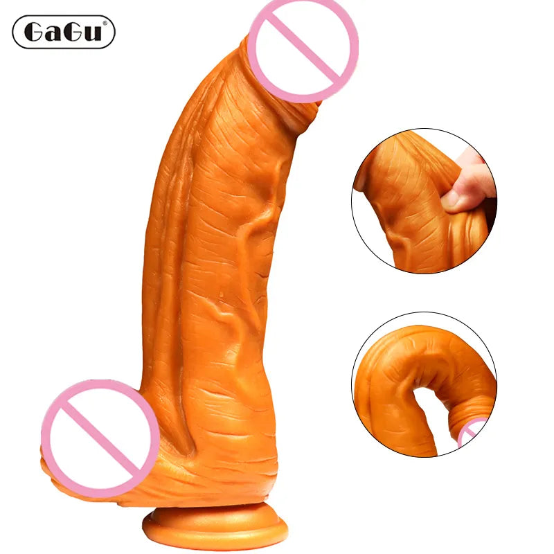 Huge Gold Dildo Super Soft Realistic Penis Dick Strapon Female Masturbator Double Layer Silicone Suction Cup Sex Toys For Woman