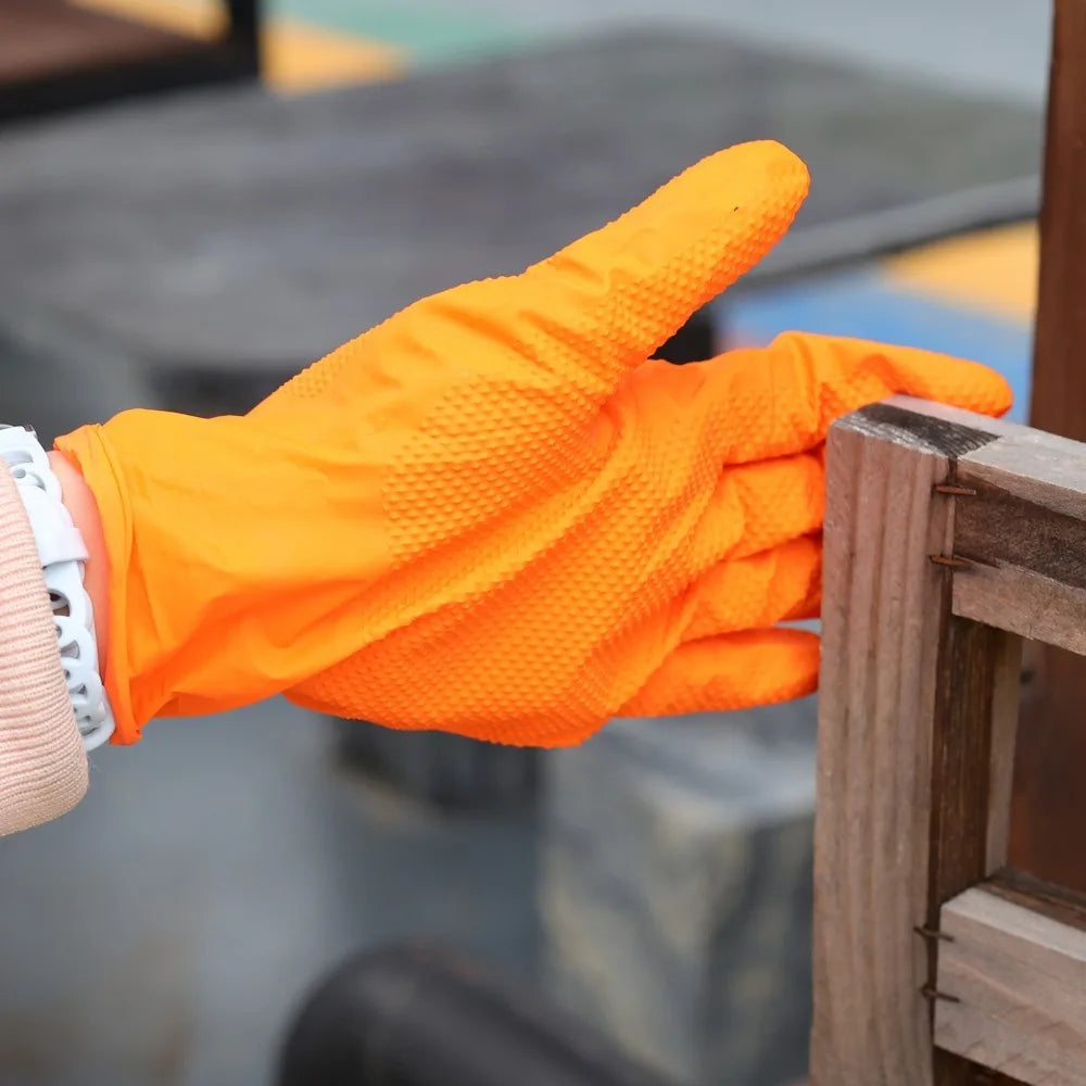 NEW Arrivals 5Pairs Black/Orange Color Heavy Duty Rubber Gloves Industrial Reusable Gloves Extra Thick Mechanic Glove Home Kitchen Garden Car Anti-Slip Safety Work Gloves