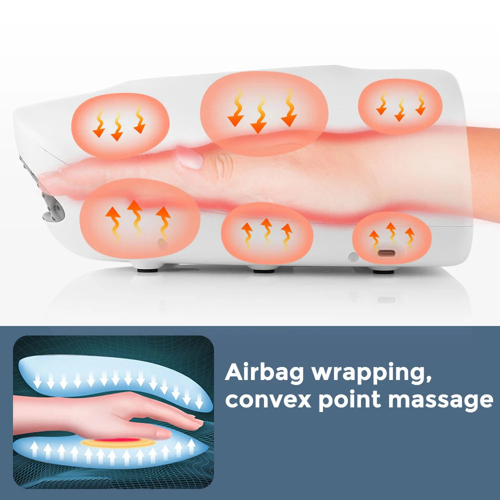 3-5 Modes Touch Screen 360° Air Pressure Hand Massager 5 Levels 3 Modes Airbag Shiatsu Kneading Palm Wrist Fingers Acupoint Hot Compress Type C Charging Port Hand Pain Relief Massager Relaxation Device