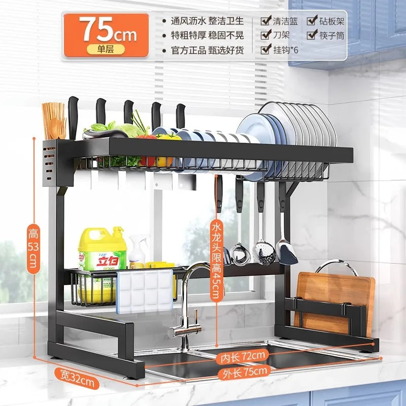 NEW Arrivals 2 Layer Kitchen Sink Dish Drying Rack Over The Sink Utensil Chopsticks Stainless Steel Storage Holder Countertop Cutting Board Holder Organizer Kitchen Accessories