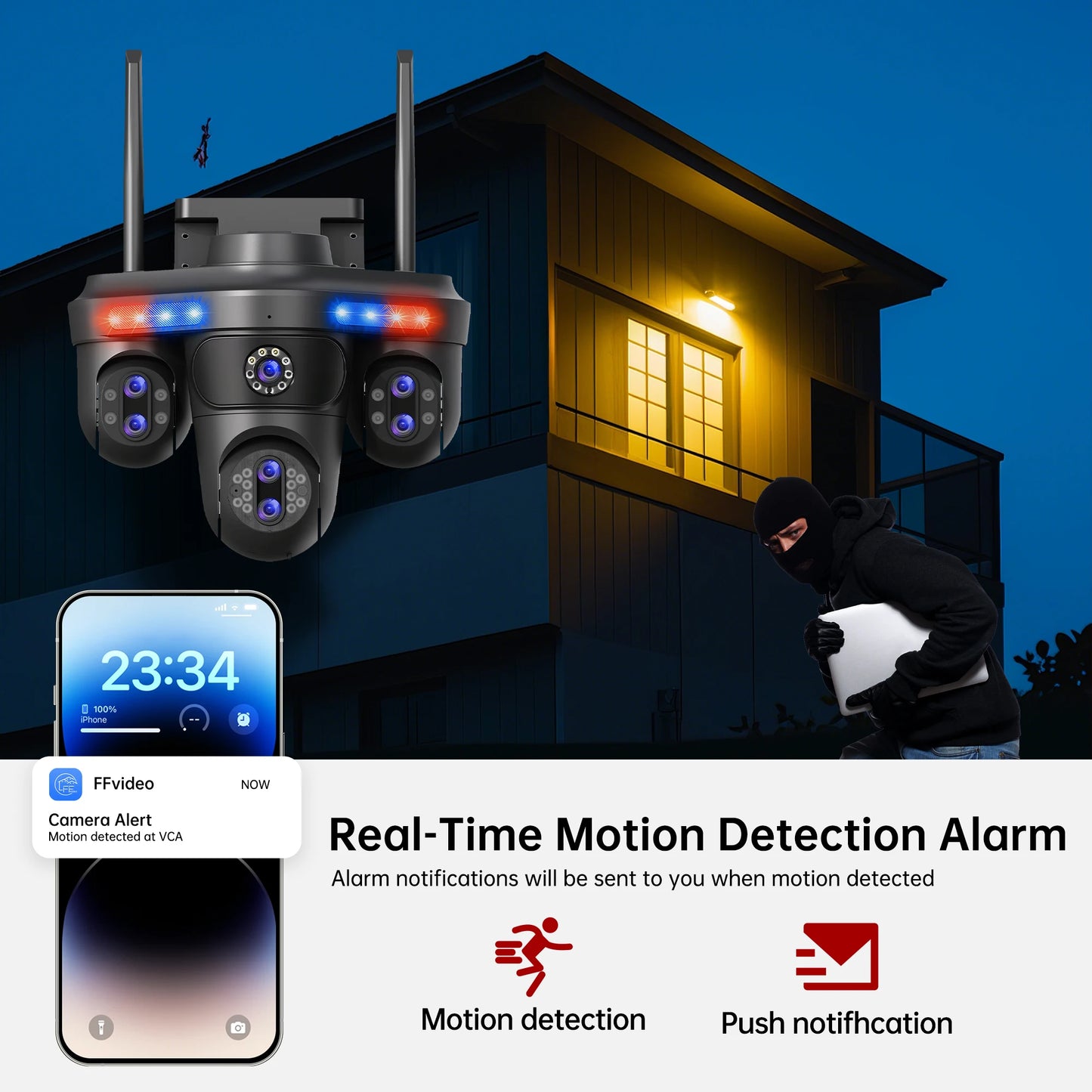 NEW Arrivals AI Functions 35MP Wi-Fi IP Camera 4 Screens 7 Lens 10X Zoom Outdoor Wireless PTZ Security Cam Auto Tracking CCTV Surveillance Camera Home Office Factory Security Systems