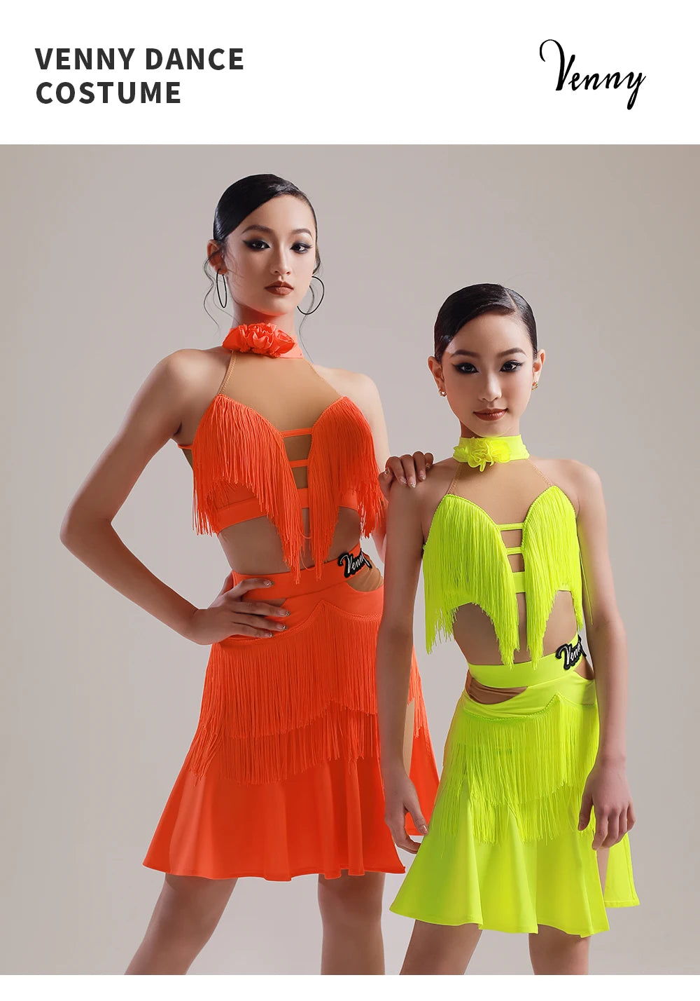 3XS-L Children Girls Professional Luxury Latin Dance Dress Female Professional Training Dress Net Gauze Girl Ballroom Competition Dancing irregular Fringe Dresses