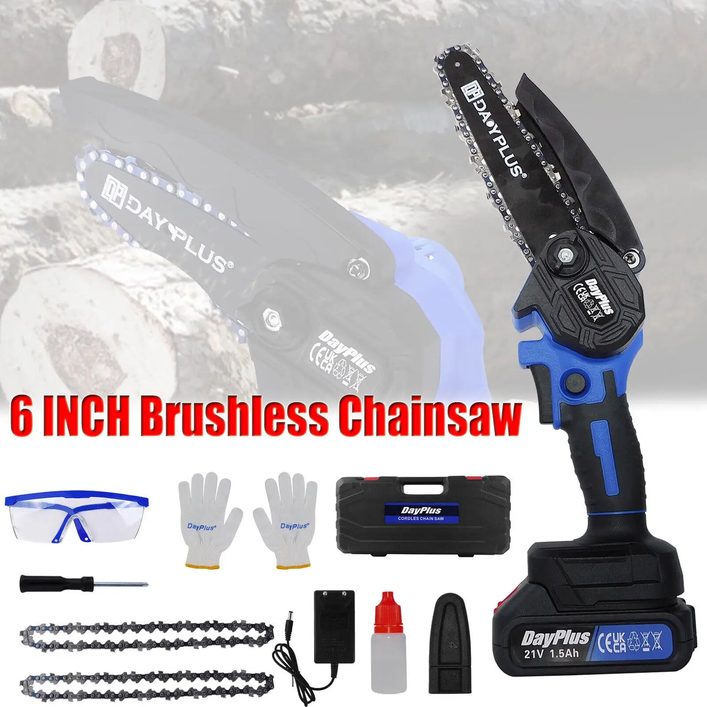 NEW Arrivals 6" Inch Mini Chainsaw Set With 1/2 -5AH Lithium Batteries Cordless Electric Power Chain Saw EU Plug for Tree Branch Wood Cutting Home Garden Accessories Supplies