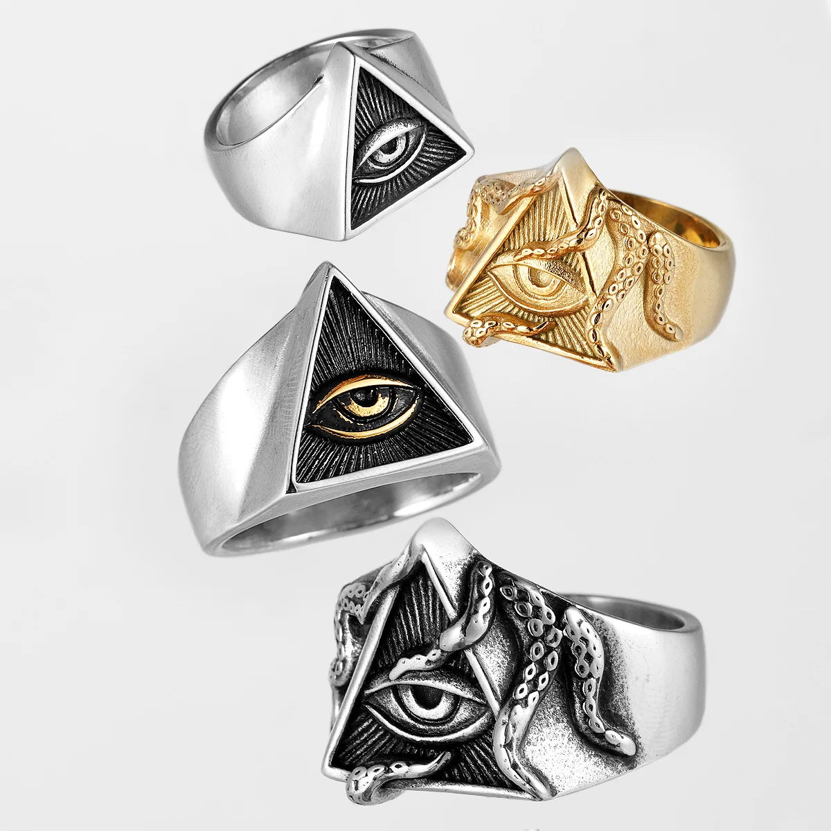 Rothchild's Illuminati Organization Freemason Octopus Eye Top Quality Titanium Steel Women's Men's Rings Punk Vintage for Boyfriend Jewelry Creativity Gifts Secret Society Products