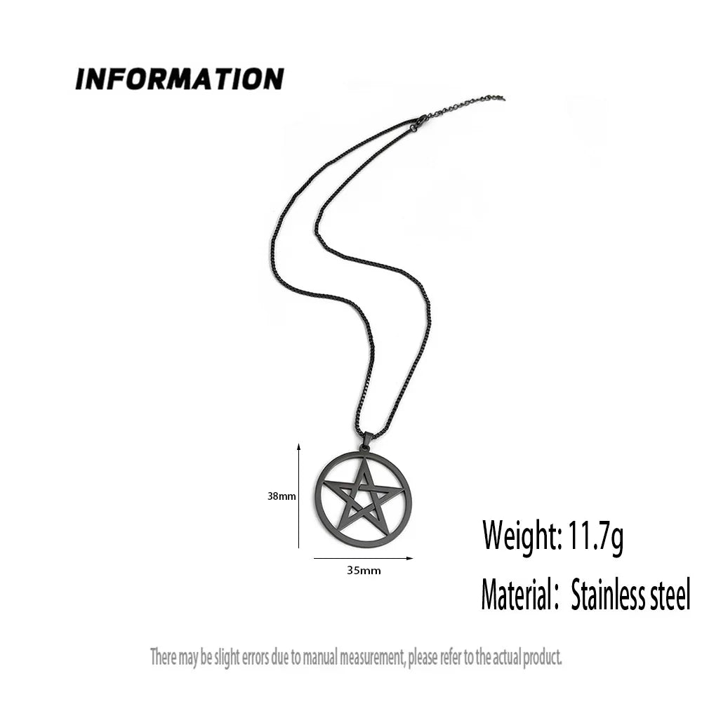 35-55cm Round Five-Pointed Five-Alpha Star Hollow Stainless Steel Gold-Plated Women's Necklace, Silver Box Chain Necklace, Black Jewelry Accessories