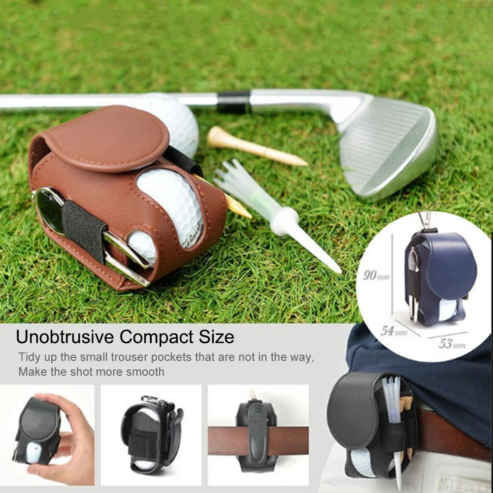 PU Leather Golf Ball Storage Bag Portable Waist Hanging Golf Ball Storage Pouch with Metal Buckle Universal Outdoor Accessories