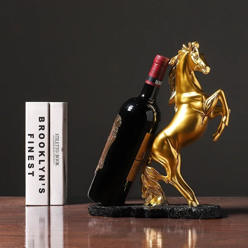 Resin Golden Warhorse Wine Rack Figurines Horse Bottle Holder Storage Decoration Accessorie Collection Home Interior Item