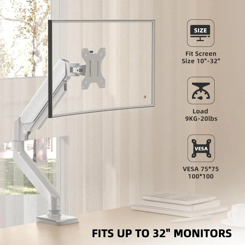 Adjustable Single Monitor Stand Gas Spring Monitor Arm Fully Adjustable Desk Stand Holds 4.4-20 lbs Computer Screen