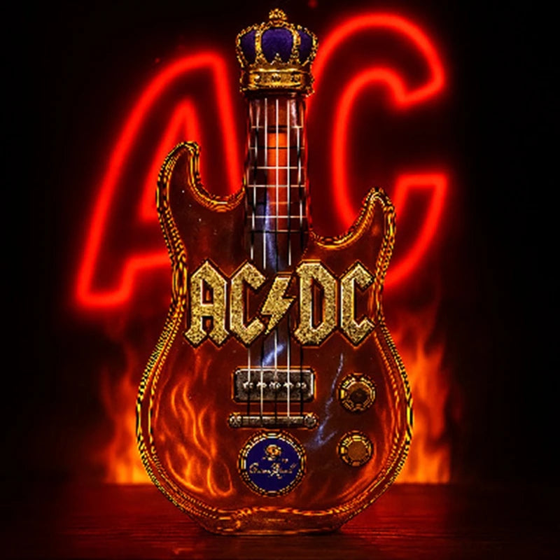 AC/DC Lovers Electric Guitar Shaped Whiskey Decanter with Crown Topper Creative Style Crystal Glass Liquor Bottle for Rock Fans Gifts Bar Pubs Night Club Drinkware Decorations Barware Accessories