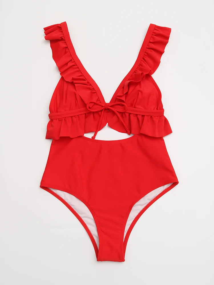 New Sexy Ruffle One Piece Swimsuit Female Plus Size Swimwear Women Monokini Bathers Bathing Suits Beachwear Swim Ladies XXL