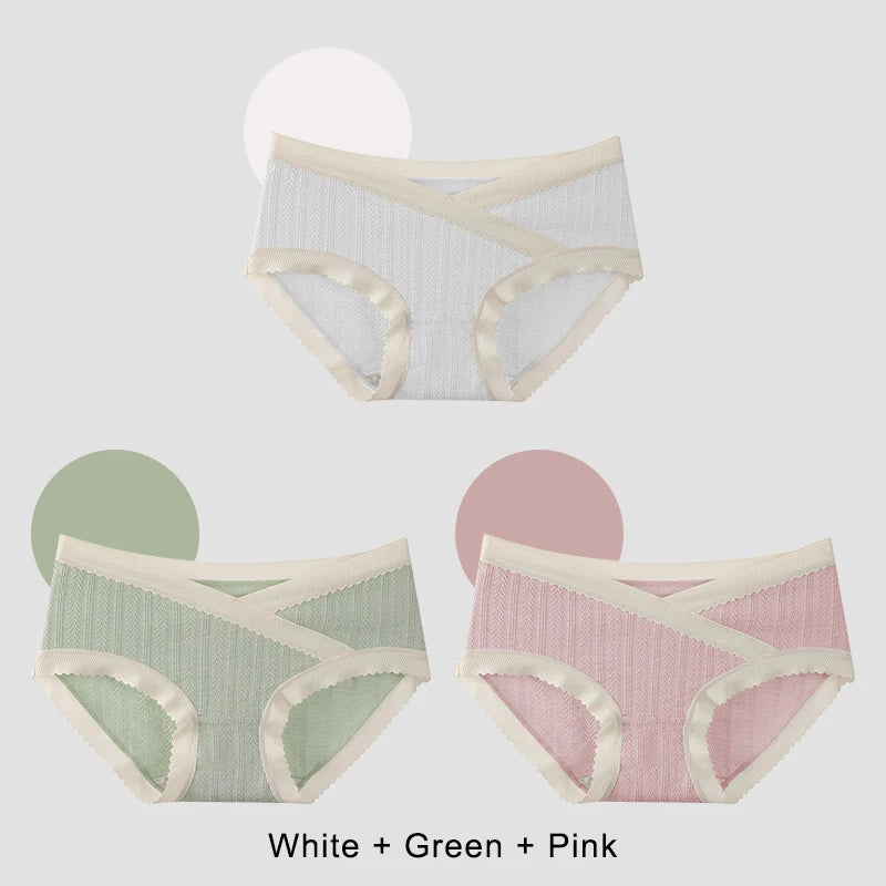 3PCS Set M-2XL Plus Size Soft Cotton Briefs V-Shaped Abdominal Support Under Panties Pregnancy Childbirth Female Underwear Pregnant Woman Women's Panties