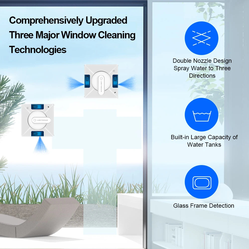 Robot Window Cleaner 2-Way Water Spray,Home Glass Floor Wall Window Cleaning Robot,Strong Vacuum,Smart Memory