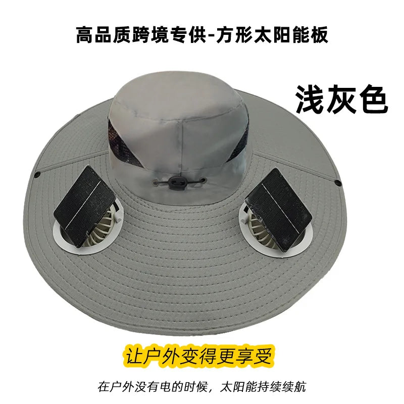 Japanese Solar Air Cooler Powered Fan Cooling Cap, High Wind Power, Summer Outdoor Beach Camping Hiking , Cross-Border, Large Brim, UV Fishing, Sun Visor, Hiking Caps