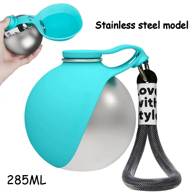 2-in-1 Portable Foldable Outdoor Walking Hiking Dog Water Bottle for Small/Large Dogs - Leak-Proof & Compact Dog Travel Water Bottle -Stainless Steel/Silicone Bottle