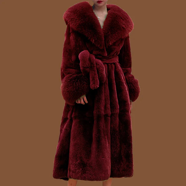 Luxury High Quality Autumn Winter Big Fur Collar Fashion Fur Coat Women's Mid-Length Thickened European and American Loose Temperament Coat Female Ladies Luxury Fashion Clothing Products