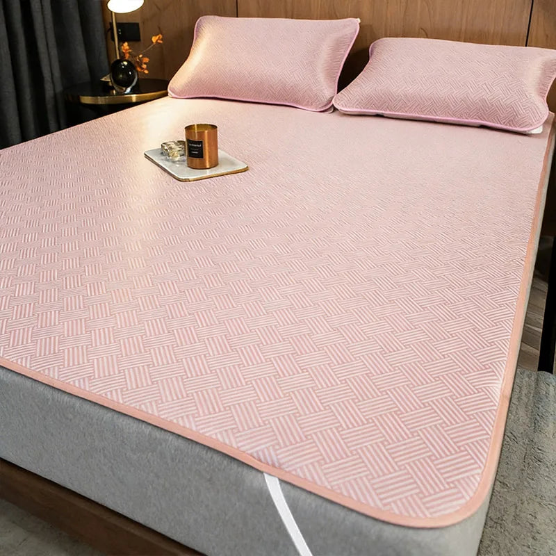 3 PCS Set 5 Colors Summer NEW Breathable Cooling Sheet Set Antibacterial Skin-Friendly Sleeping Mat Pillowcase Comfortable Air Condition Mattress Home Bedroom Bedding Supplies