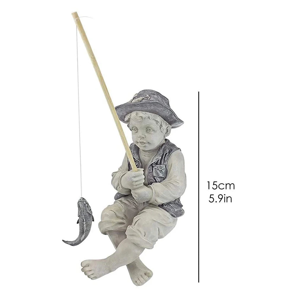 Garden Statue Gone Fishing Boy Yard Ornaments Resin Fisherman Funny Lawn Sculpture Home Decoration