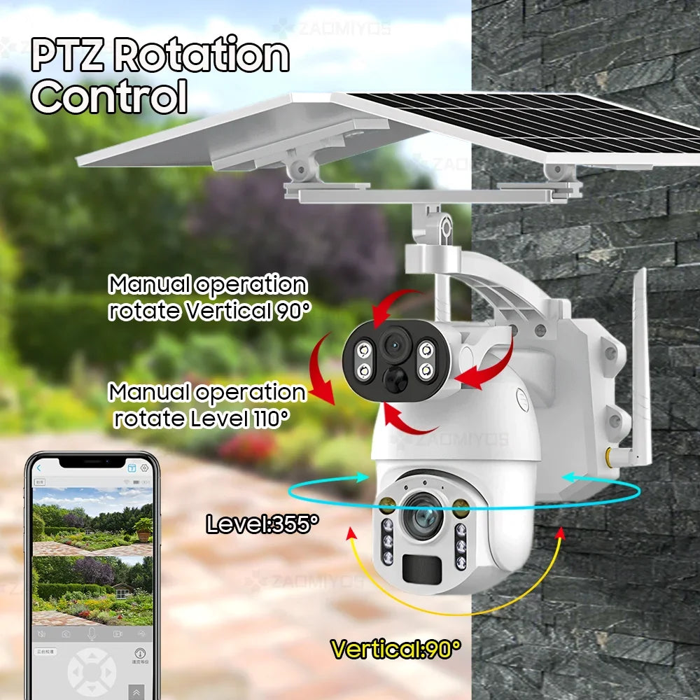 NEW 4K 8MP 50X Optical Zoom Solar Camera 4G Sim/Wi-Fi PTZ Dual Lens Recording Humanoid Tracking Outdoor Waterproof IP Security Camera Home Office Factory Anti-Burglary Systems