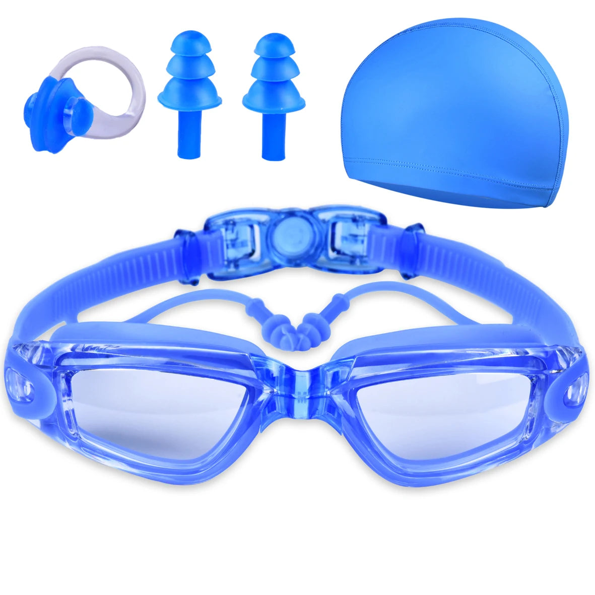NEW Adult Swimming Goggles + Swimming Goggles + Ear Plugs Set  Waterproof Fog-Proof High-Definition Summer Beach Swimming Goggles Water Pool Diving Swimming Equipment Cap Set