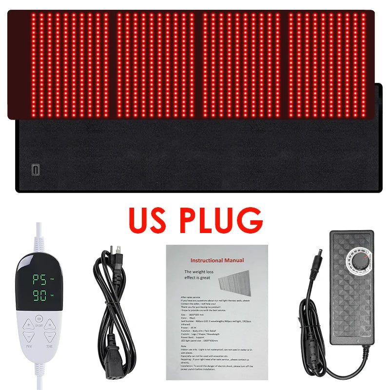 UK/AU/EU/US Plug Red ＆Infrared LED Light Therapy with Remote Control Pad 850nm 660nm Back Pain Relief Waist Heat Pad Full Body Wrap Burn Fat Wrap Slimming Body Healing Treatment Machine Health Care Supplies