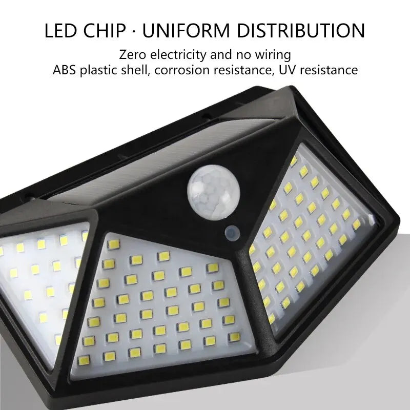 100 LED Solar Wall Lamp Outdoor Lamp Waterproof Motion Sensor Solar Powered Sunlight Street Lamp Garden Railing Decorative Lamp
