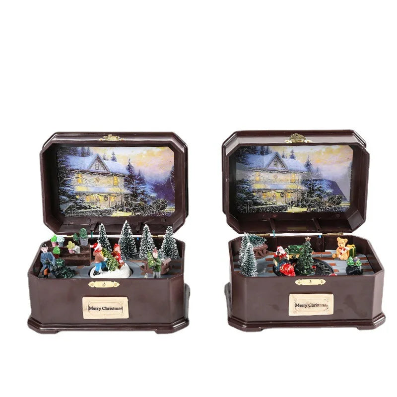 New Christmas Music Box Christmas Decorations Will Rotate and Emit Light with Music USB Battery Dual-Use Birthday Party Supplies