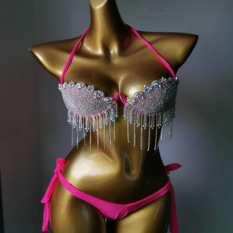 NEW Arrivals 9 Colors Sexy Women Diamond Push Up Crystal V Collar Rhinestone Swimwear Hot Selling Bathing Suit Girls Ladies Luxury Summer Beach Wear