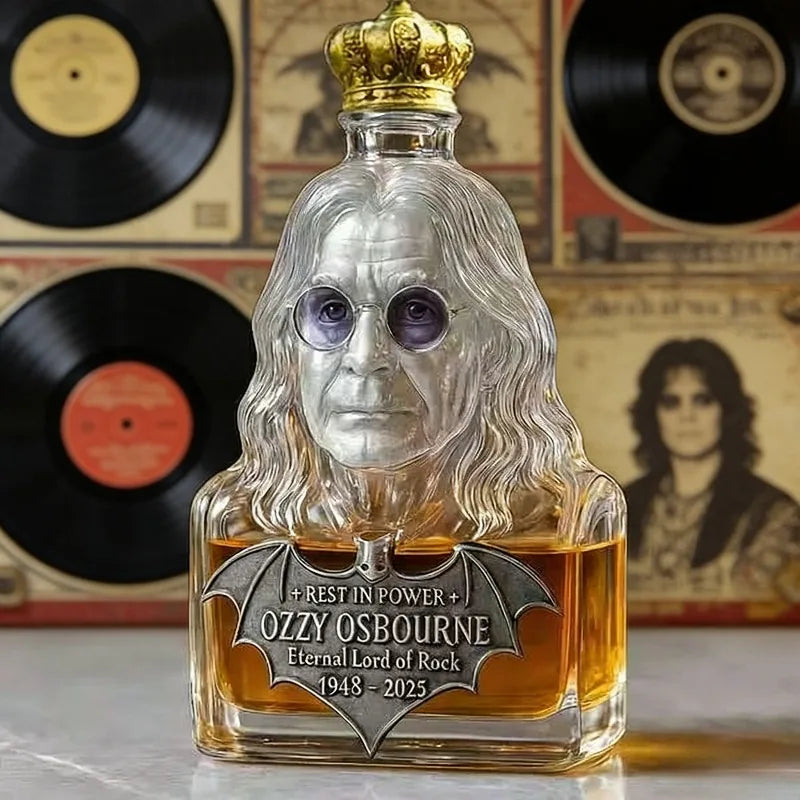 Ozzy Osbourne Lovers Commemorative Decanter, Eternal Lord of Rock Crystal Whiskey Bottle with Crown & Bat Emblem, Premium Collectible Home Office Night Club Bars Pubs Barware Accessories