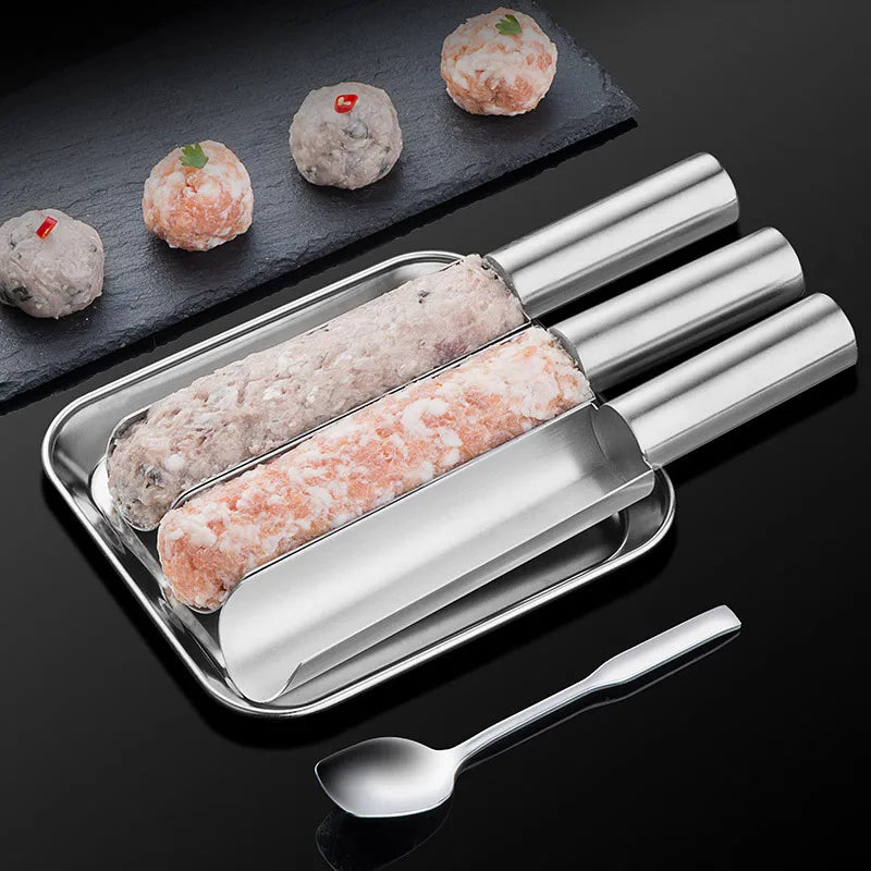 1/2/3.4 Slots Links Make 304 Stainless Steel Meatballs Rice-Meat Dumplings Maker Household Fish Ball Shrimp Sliding Die Meat Ball Maker Mold With Meat Dish Scoop Kitchenware Cooking Accessories