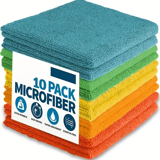 NEW 10PCS Set Ultra-fine Fiber Kitchen Towels, Absorbent Cleaning Cloths, Soft & Stain-Removing, Light Gray