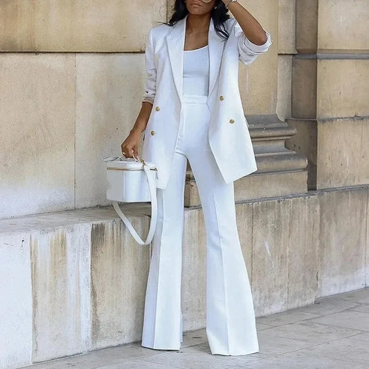 2 PCS Set S-3XL Plus Size 5 Colors Autumn Winter Spring Outfits for Women Blazer Jackets High Waisted Straight Leg Pants Suits Set Business Casual Office Lady Clothing Supplies