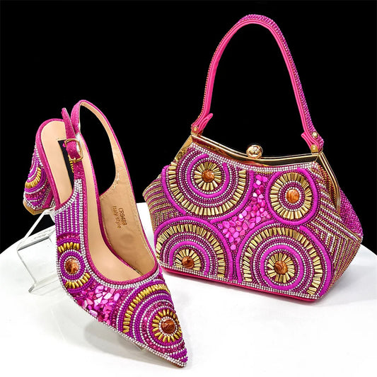 8 Colors High-End Matching Women's Luxury Shoes with Diamond Hard Box Bag Popular in Nigeria Evening Wedding Party Women's High Heels Shoes Apparel Sets