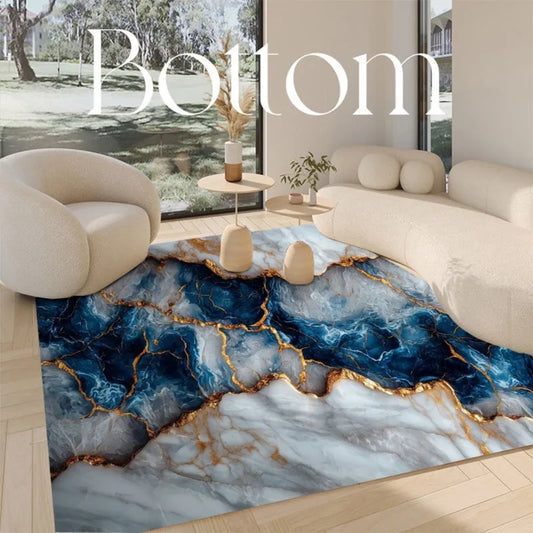 4 Types/Size Marble Patterned Large Carpet Deep Blue High-End Light Luxury Floor Mat Living Room Anti Slip Rug Home Decoration
