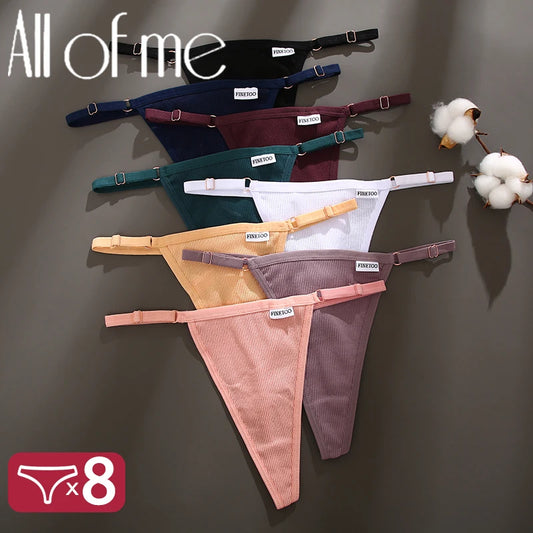 8PCS/Set G-String Cotton Panties Sexy Women's Underwear T-Back Lingerie Panties Female Low Rise Intimates Adjustable Strap Thongs