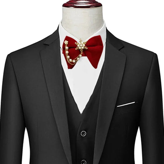 Cashmere and Velvet Bow Ties 10 Colors Luxurious Vintage Men's Bow Tie Pearl Chain Collar Flower British Wedding Business Banquet Host Dress Accessories Bow-Tie
