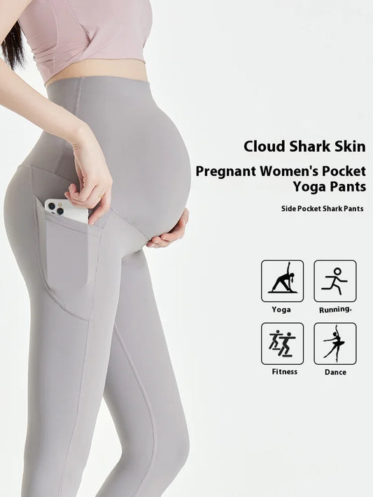 NEW Arrivals Black/Gray Color Maternity Bottoming Pants Spring and Fall Models Spring and Summer New Maternity Yoga Shark Pants Pockets Maternity Pants Ladies Sports Clothes