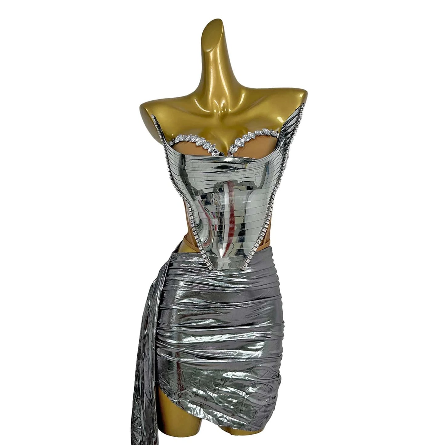 Just Arrived Silver/Golden Color Luxurious Sequins Top + Skirt 2 PCS Set Women Sexy Strapless Silver Party Dress Nightclub Birthday Wedding Celebrate Outfit